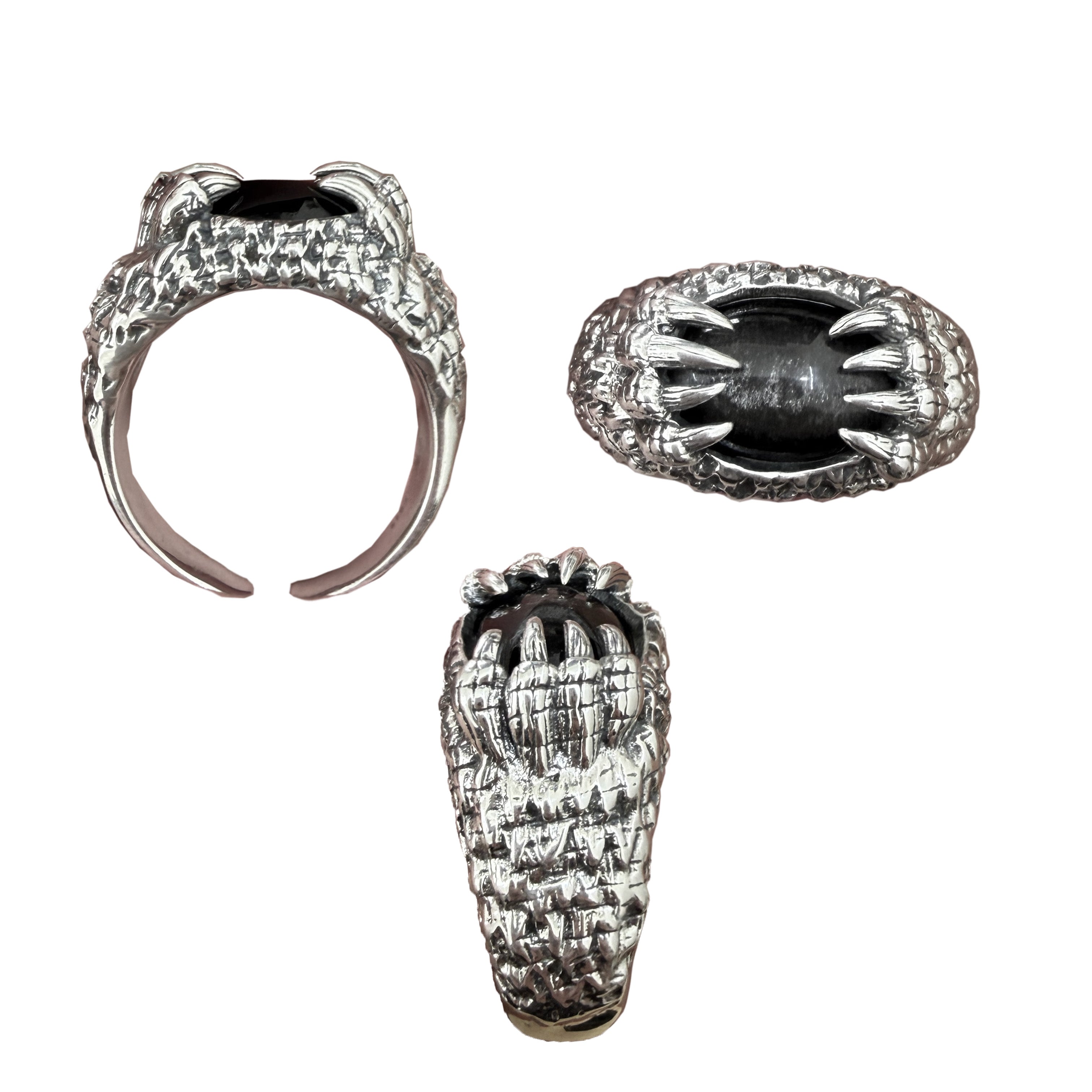 Cage Ring-Silver Obsidian SV